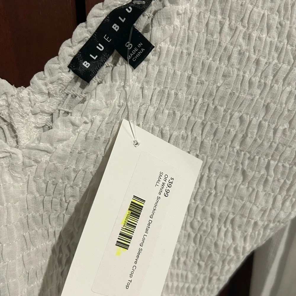 NWT Off White long sleeve Crop Top Smocking Detail - Small